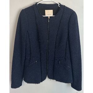Rebecca Taylor Navy Blue Tweed Zip Blazer Jacket - Size 10